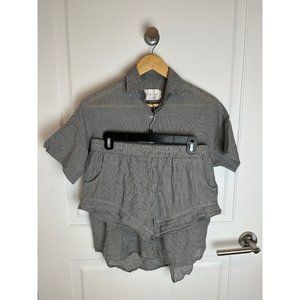Maison Du Soir Short Sleeve Sleepwear Set Shorts Striped Gray Pyjamas Small S M